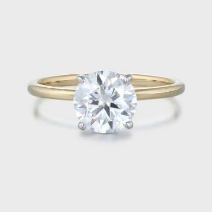 Unique 1.5CT Round cut Moissanite Engagement Ring Simple engagement ring Two tone Yellow gold Solitaire ring Bridal wedding Anniversary ring