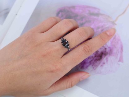 Unique 14K Black Gold Oval Cut Black Quartz Rutilated Engagement Ring Marquise Cut Wedding Ring Gift For Women