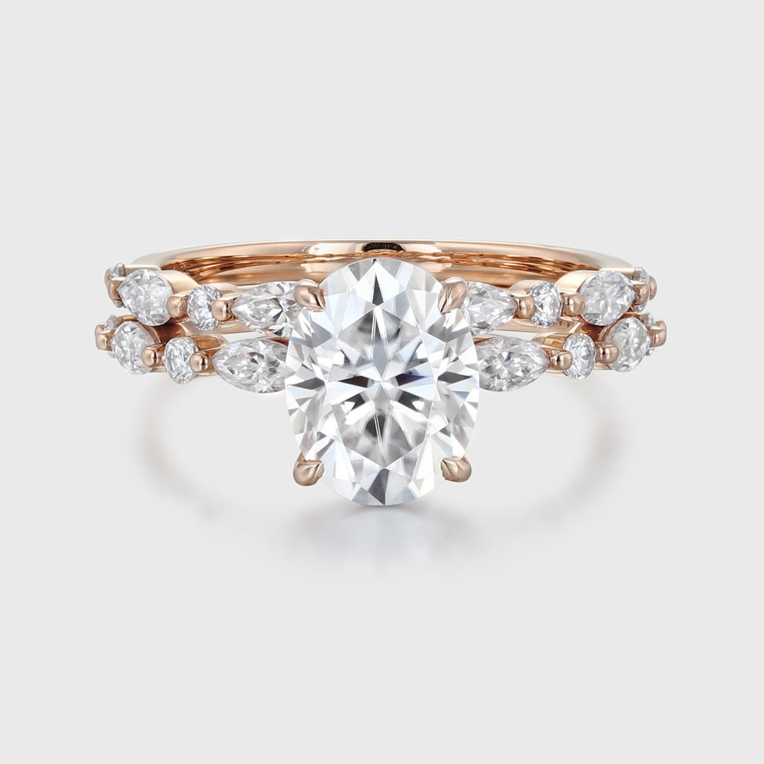 Unique 2ct Oval Moissanite Engagement Ring Set Vintage Marquise Wedding Ring Rose gold Engagement Ring Bridal set Promise Gift Anniversary