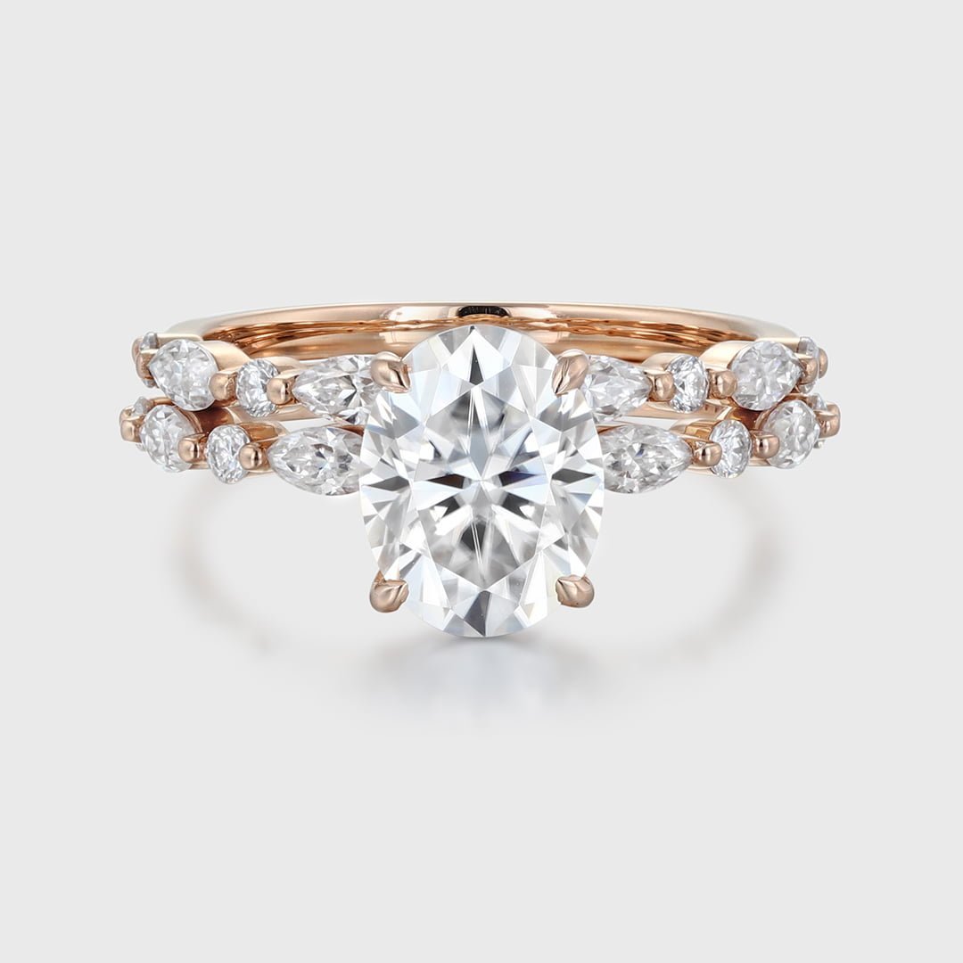 Unique 2ct Oval Moissanite Engagement Ring Set Vintage Marquise Wedding Ring Rose gold Engagement Ring Bridal set Promise Gift Anniversary