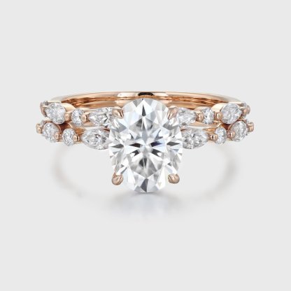 Unique 2ct Oval Moissanite Engagement Ring Set Vintage Marquise Wedding Ring Rose gold Engagement Ring Bridal set Promise Gift Anniversary