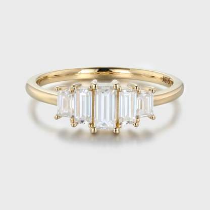 Unique Baguette moissanite engagement ring Vintage Yellow gold engagement ring Cluster ring Bezel art deco Bridal Promise Anniversary gift