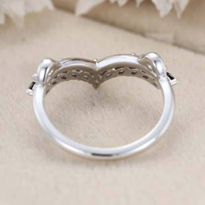 Unique Black Onyx Wedding Band Marquise Wedding Band Vintage 14K White Gold Ring Stacking Matching Promise Ring
