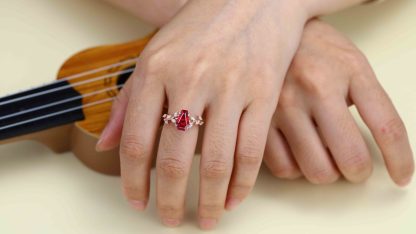 Unique Coffin Cut Lab-Grown Ruby Engagement Ring 14K Solid Gold Ring Branch Marquise Diamond Cluster Ring