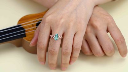 Unique Coffin Cut Nature Inspired Moss Agate Engagement Ring 14K Solid Gold Ring Branch Marquise Diamond Cluster Ring