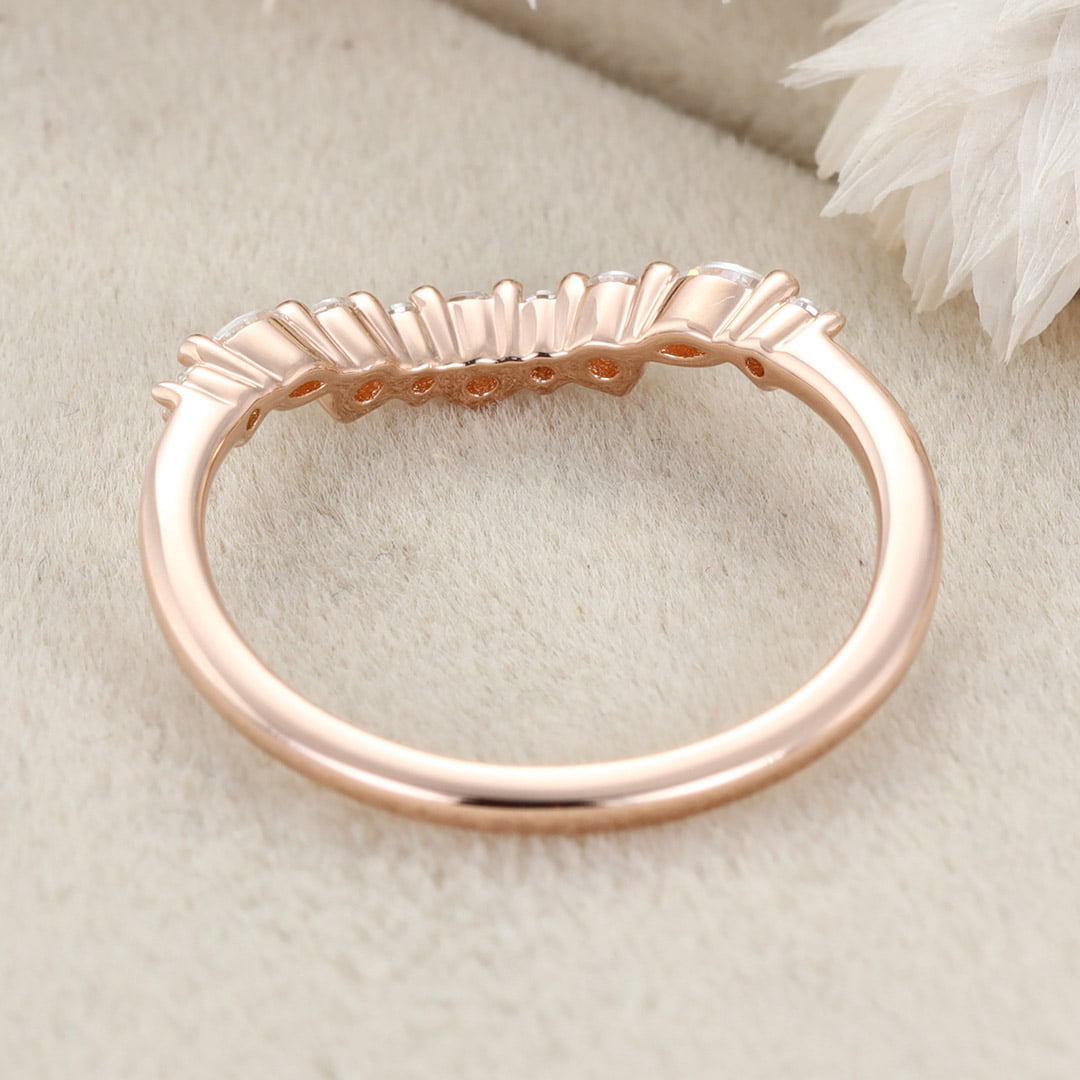 Unique Curved Diamond Wedding Ring 14K Solid Gold Matching Bridal Promise Gift