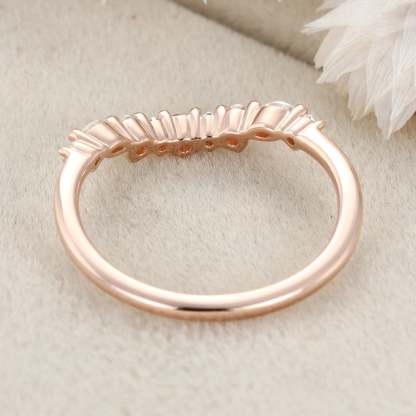 Unique Curved Diamond Wedding Ring 14K Solid Gold Matching Bridal Promise Gift