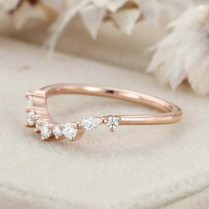 Unique Curved Diamond Wedding Ring 14K Solid Gold Matching Bridal Promise Gift