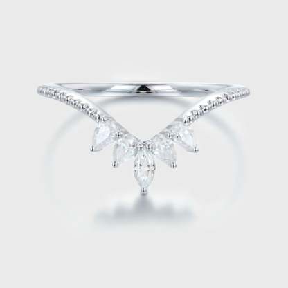 Unique Curved Wedding Ring Wedding Band 14K White Gold Moissanite Wedding Band Matching Band Bridal Promise Anniversary Gift for her