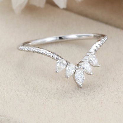 Unique Curved Wedding Ring Wedding Band 14K White Gold Moissanite Wedding Band Matching Band Bridal Promise Anniversary Gift for her