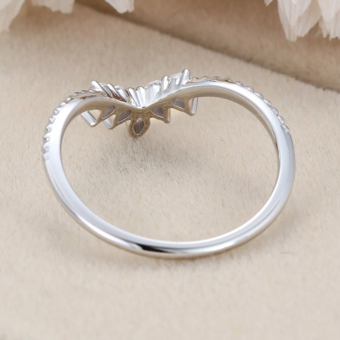 Unique Curved Wedding Ring Wedding Band 14K White Gold Moissanite Wedding Band Matching Band Bridal Promise Anniversary Gift for her