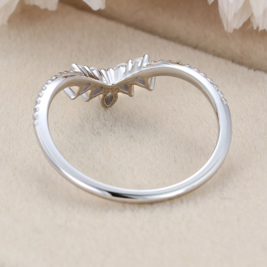 Unique Curved Wedding Ring Wedding Band 14K White Gold Moissanite Wedding Band Matching Band Bridal Promise Anniversary Gift for her