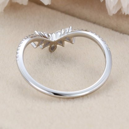 Unique Curved Wedding Ring Wedding Band 14K White Gold Moissanite Wedding Band Matching Band Bridal Promise Anniversary Gift for her