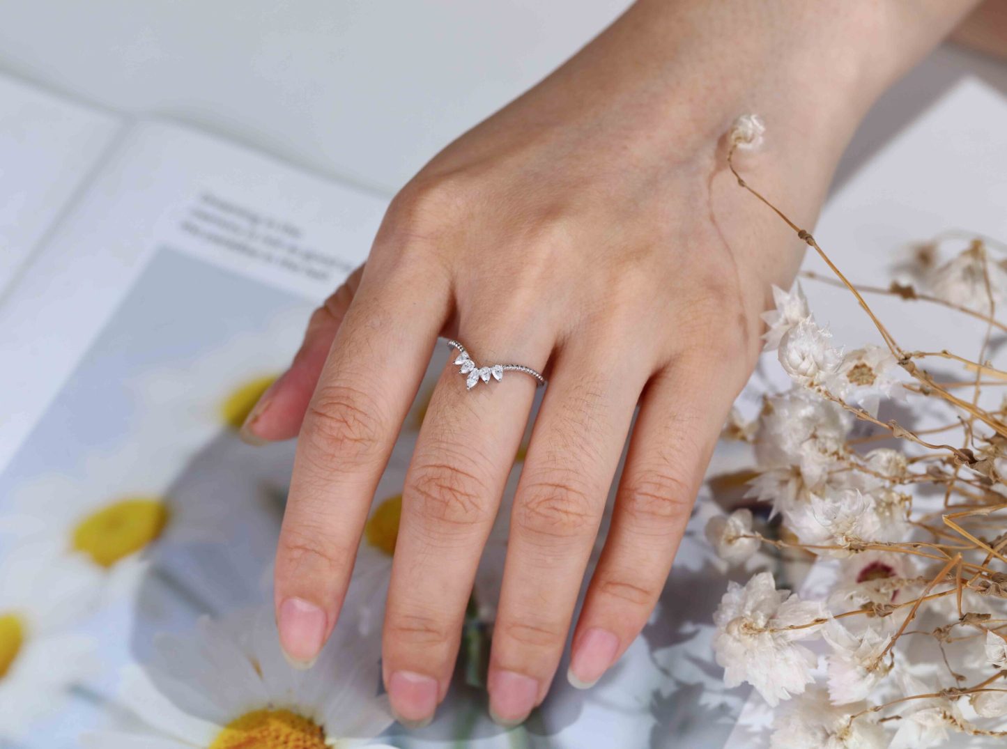Unique Curved Wedding Ring Wedding Band 14K White Gold Moissanite Wedding Band Matching Band Bridal Promise Anniversary Gift for her