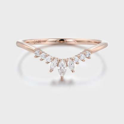 Unique Curved wedding band women rose gold Marquise diamond band vintage Stacking Matching band bridal Promise Anniversary gift for her