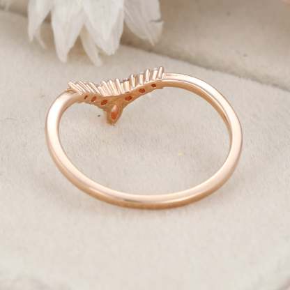 Unique Curved wedding band women vintage rose gold Marquise diamond band vintage Stacking Matching band bridal Promise Anniversary gift