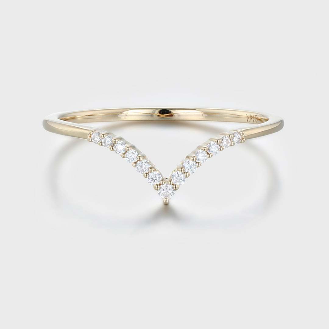 Unique Curved wedding ring Diamond wedding band 14K Yellow gold Moissanite wedding band matching band Vintage Bridal Anniversary gift