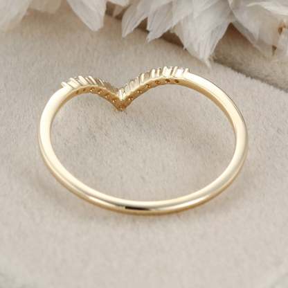 Unique Curved wedding ring Diamond wedding band 14K Yellow gold Moissanite wedding band matching band Vintage Bridal Anniversary gift