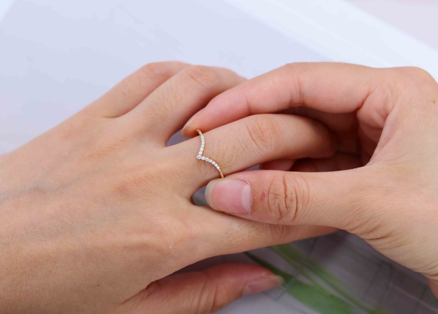 Unique Curved wedding ring Diamond wedding band 14K Yellow gold Moissanite wedding band matching band Vintage Bridal Anniversary gift