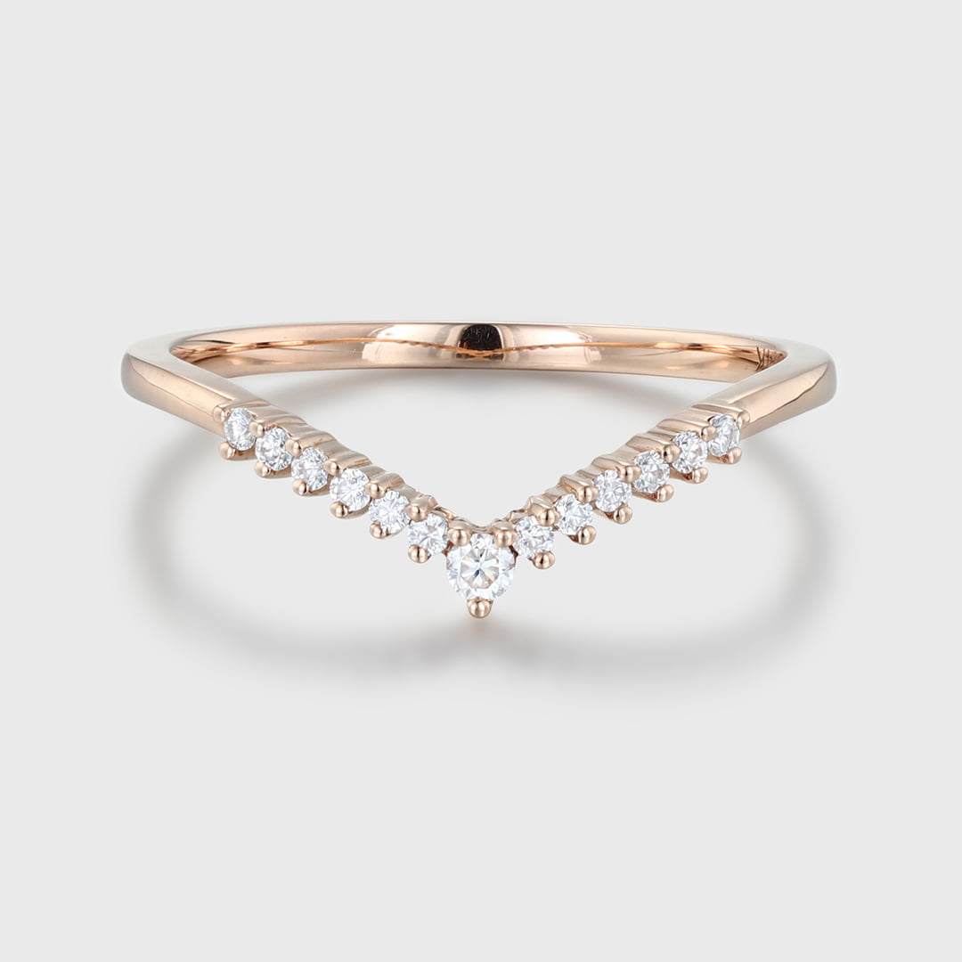 Unique Curved wedding ring Diamond wedding band Vintage Rose gold Moissanite wedding band matching band Bridal promise Anniversary gift