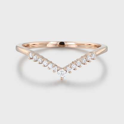 Unique Curved wedding ring Diamond wedding band Vintage Rose gold Moissanite wedding band matching band Bridal promise Anniversary gift