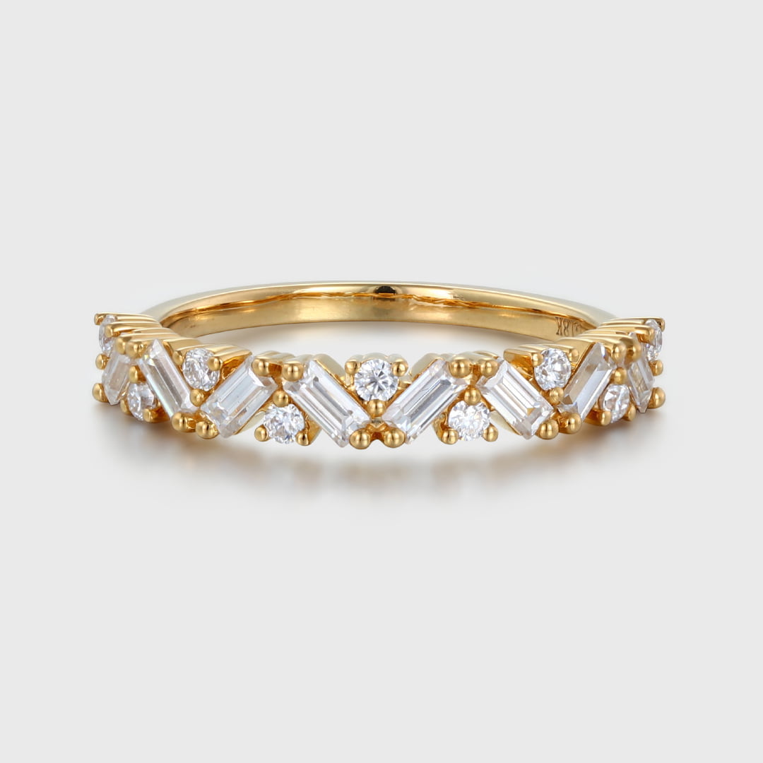 Unique Half Eternity Baguette cut Moissanite wedding band Vintage 14K Yellow gold Diamond wedding band Matching band Bridal Promise gift ring