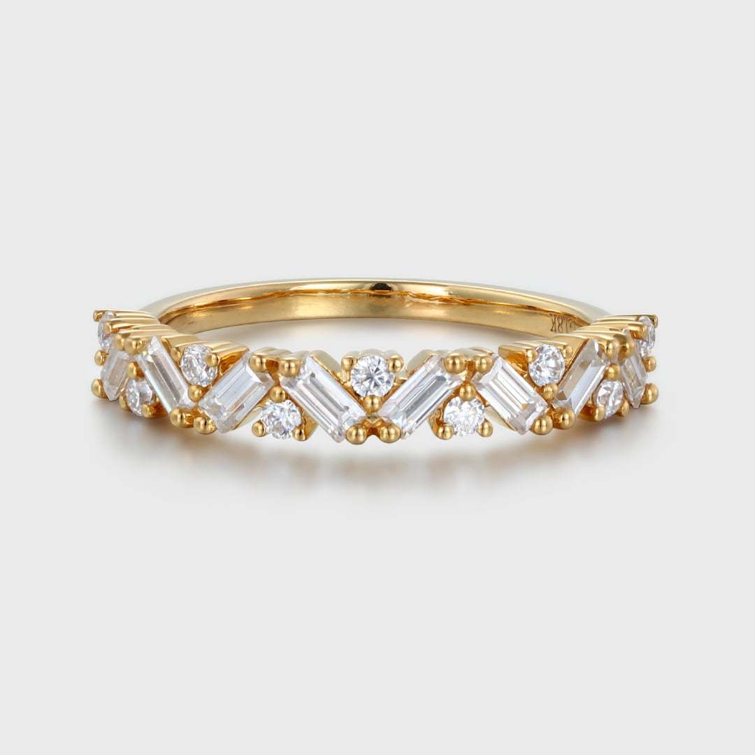 Unique Half Eternity Baguette cut Moissanite wedding band Vintage 14K Yellow gold Diamond wedding band Matching band Bridal Promise gift ring