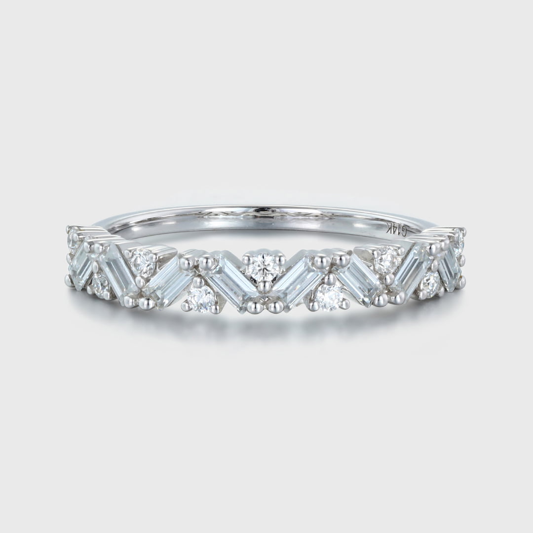 Unique Half Eternity Baguette cut Moissanite wedding band Vintage White gold Diamond wedding band Matching band Bridal Promise gift for women
