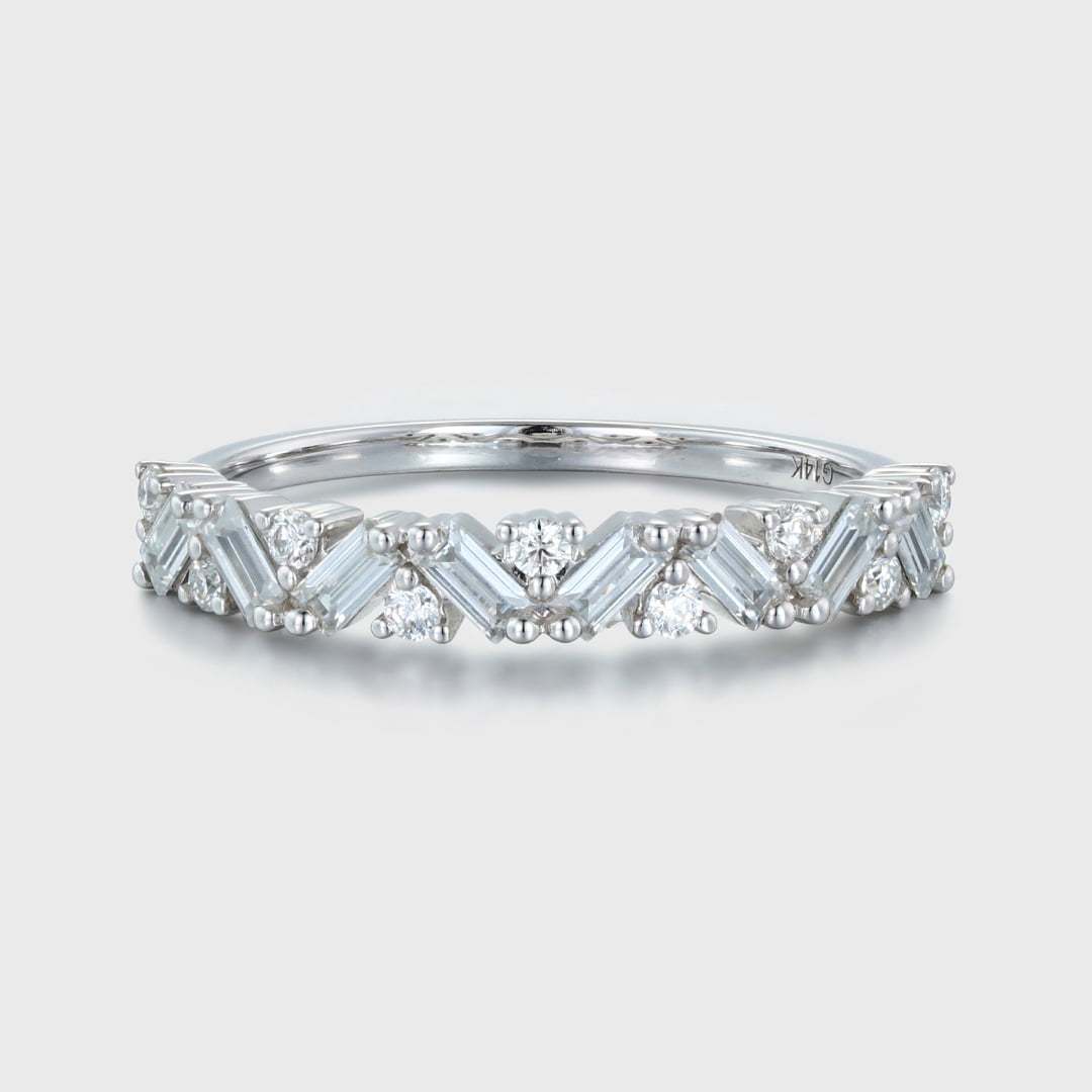 Unique Half Eternity Baguette cut Moissanite wedding band Vintage White gold Diamond wedding band Matching band Bridal Promise gift for women