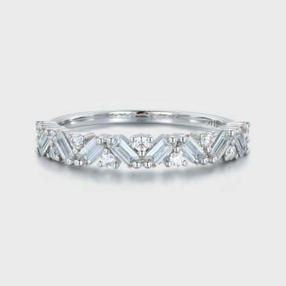Unique Half Eternity Baguette cut Moissanite wedding band Vintage White gold Diamond wedding band Matching band Bridal Promise gift for women