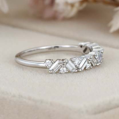 Unique Half Eternity Baguette cut Moissanite wedding band Vintage White gold Diamond wedding band Matching band Bridal Promise gift for women