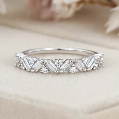 Unique Half Eternity Baguette cut Moissanite wedding band Vintage White gold Diamond wedding band Matching band Bridal Promise gift for women