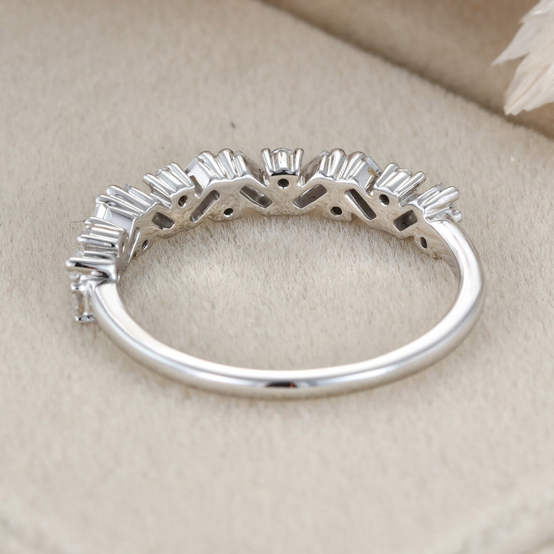 Unique Half Eternity Baguette cut Moissanite wedding band Vintage White gold Diamond wedding band Matching band Bridal Promise gift for women