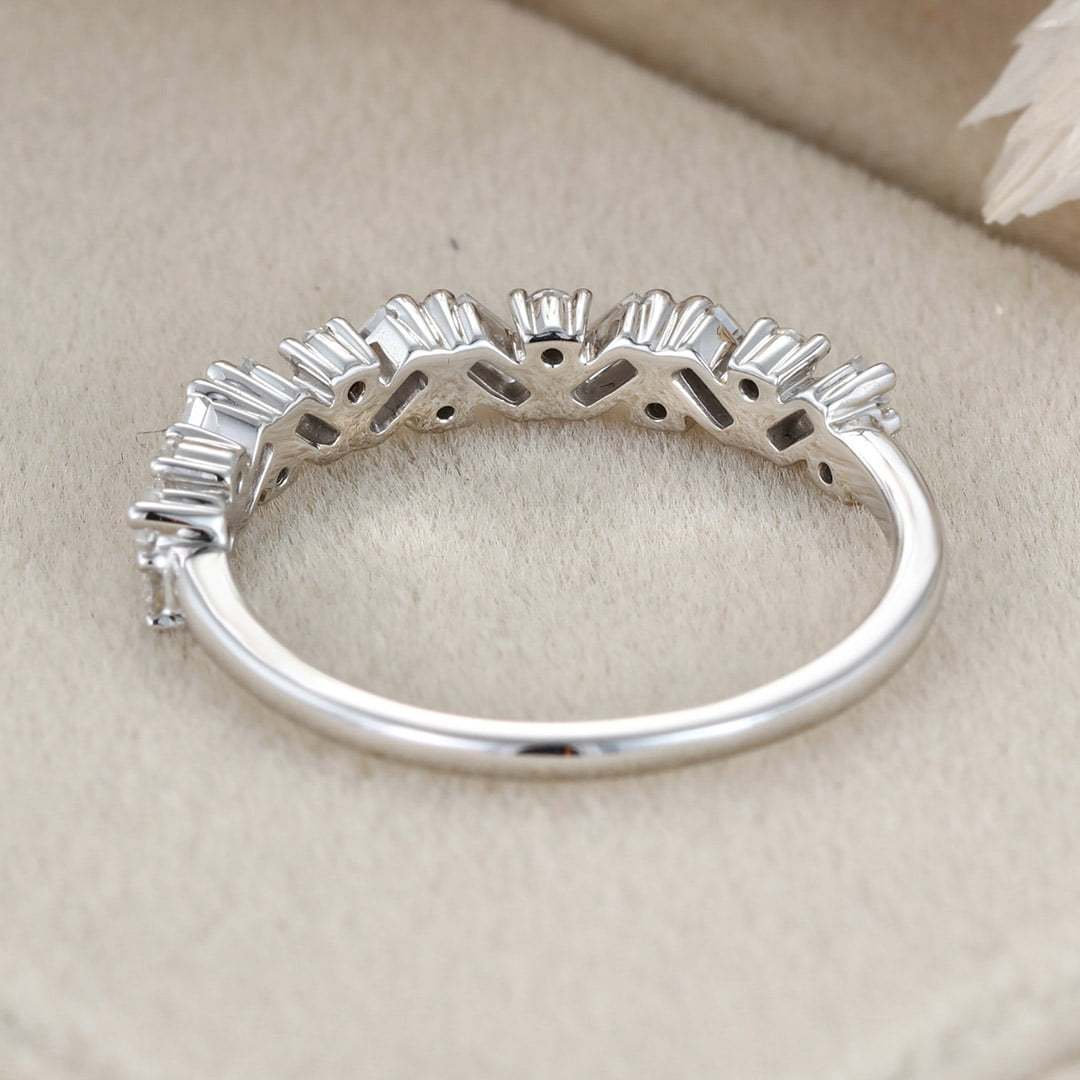 Unique Half Eternity Baguette cut Moissanite wedding band Vintage White gold Diamond wedding band Matching band Bridal Promise gift for women