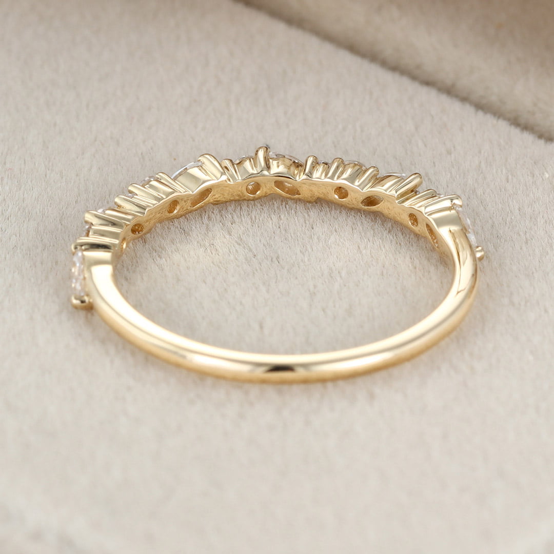 Unique Half Eternity diamond ring Solid 14K Yellow gold wedding band women Moissanite wedding band Vintage Bridal Promise gift for her