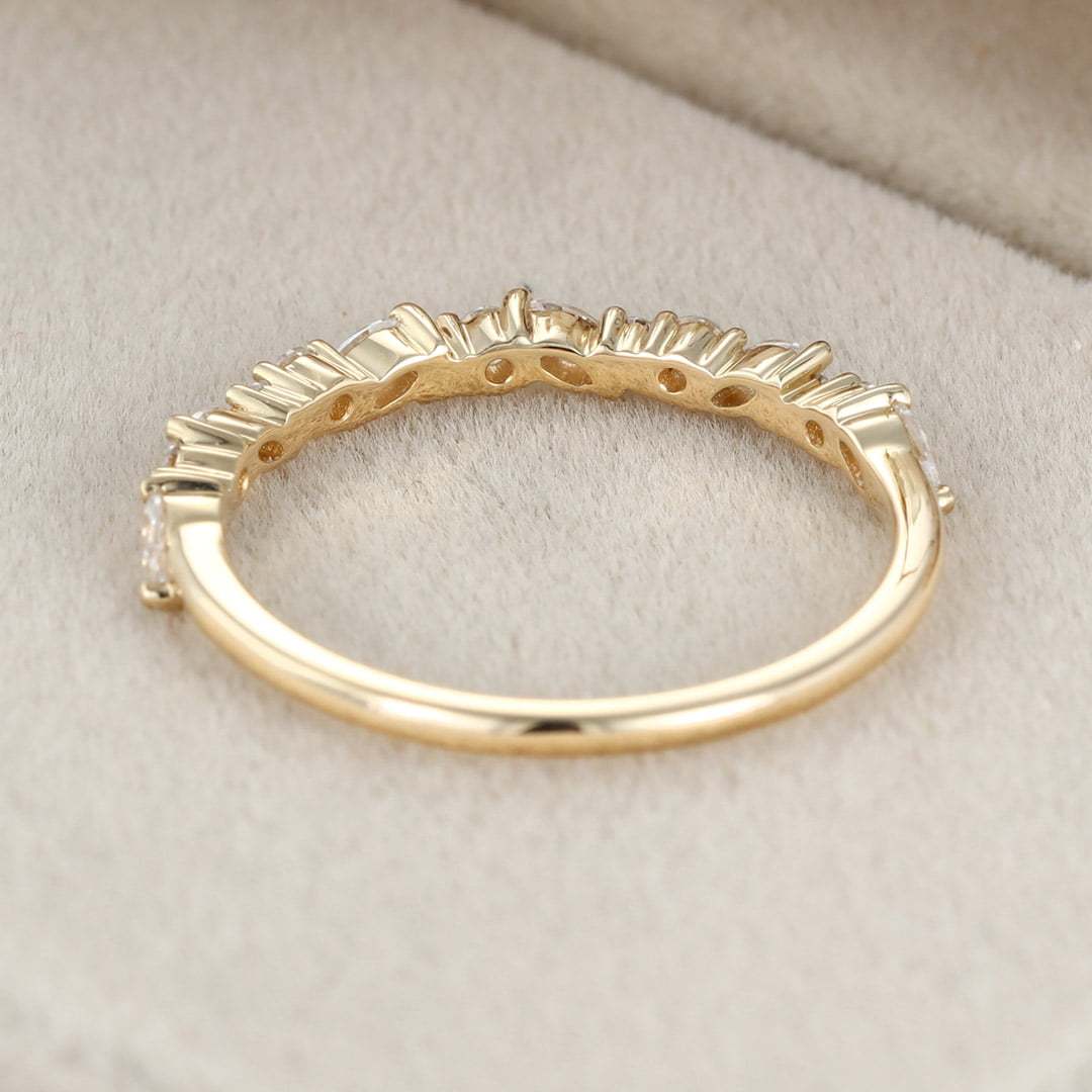 Unique Half Eternity diamond ring Solid 14K Yellow gold wedding band women Moissanite wedding band Vintage Bridal Promise gift for her