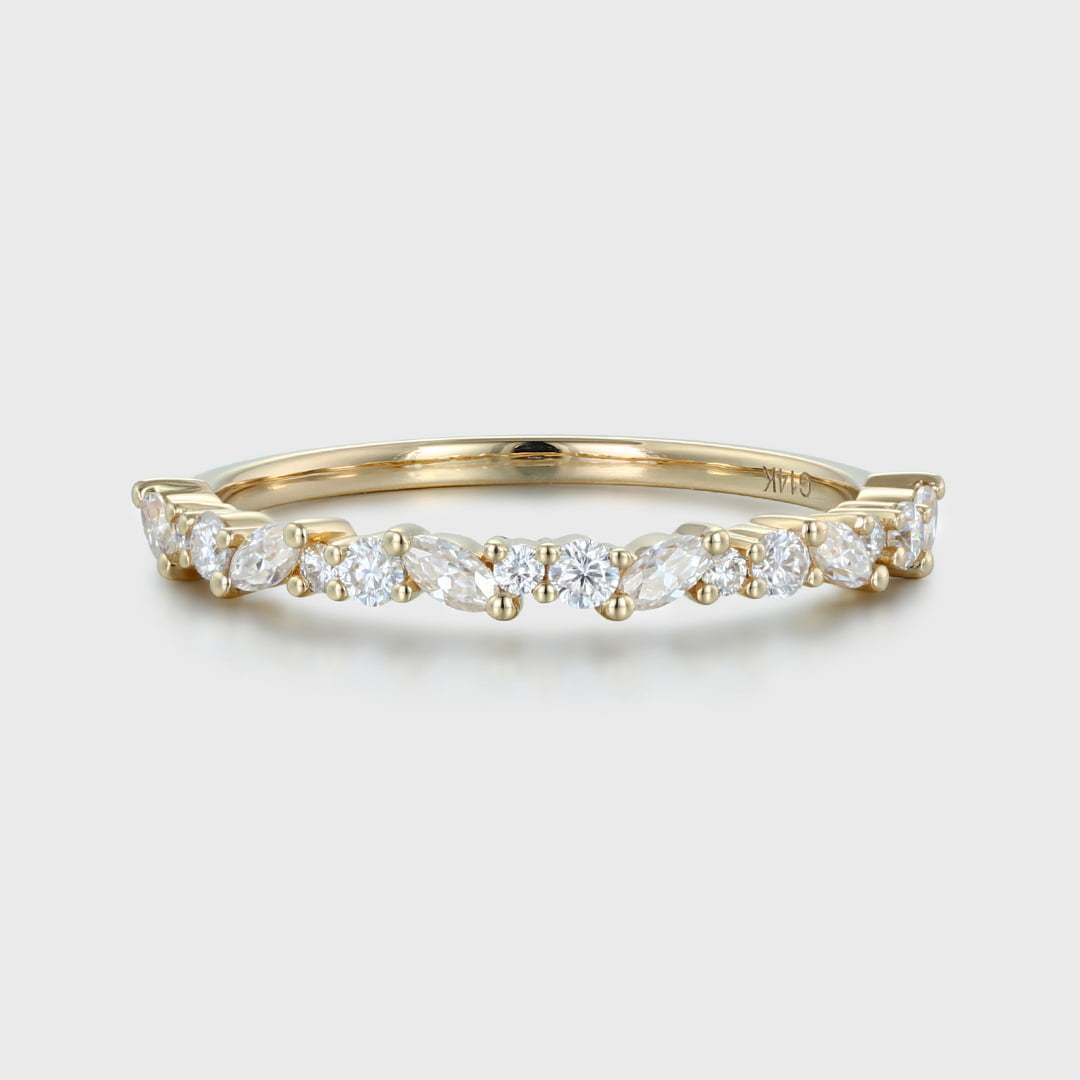 Unique Half Eternity diamond ring Solid 14K Yellow gold wedding band women Moissanite wedding band Vintage Bridal Promise gift for her