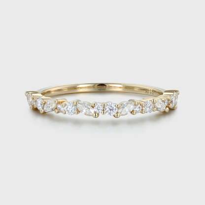 Unique Half Eternity diamond ring Solid 14K Yellow gold wedding band women Moissanite wedding band Vintage Bridal Promise gift for her