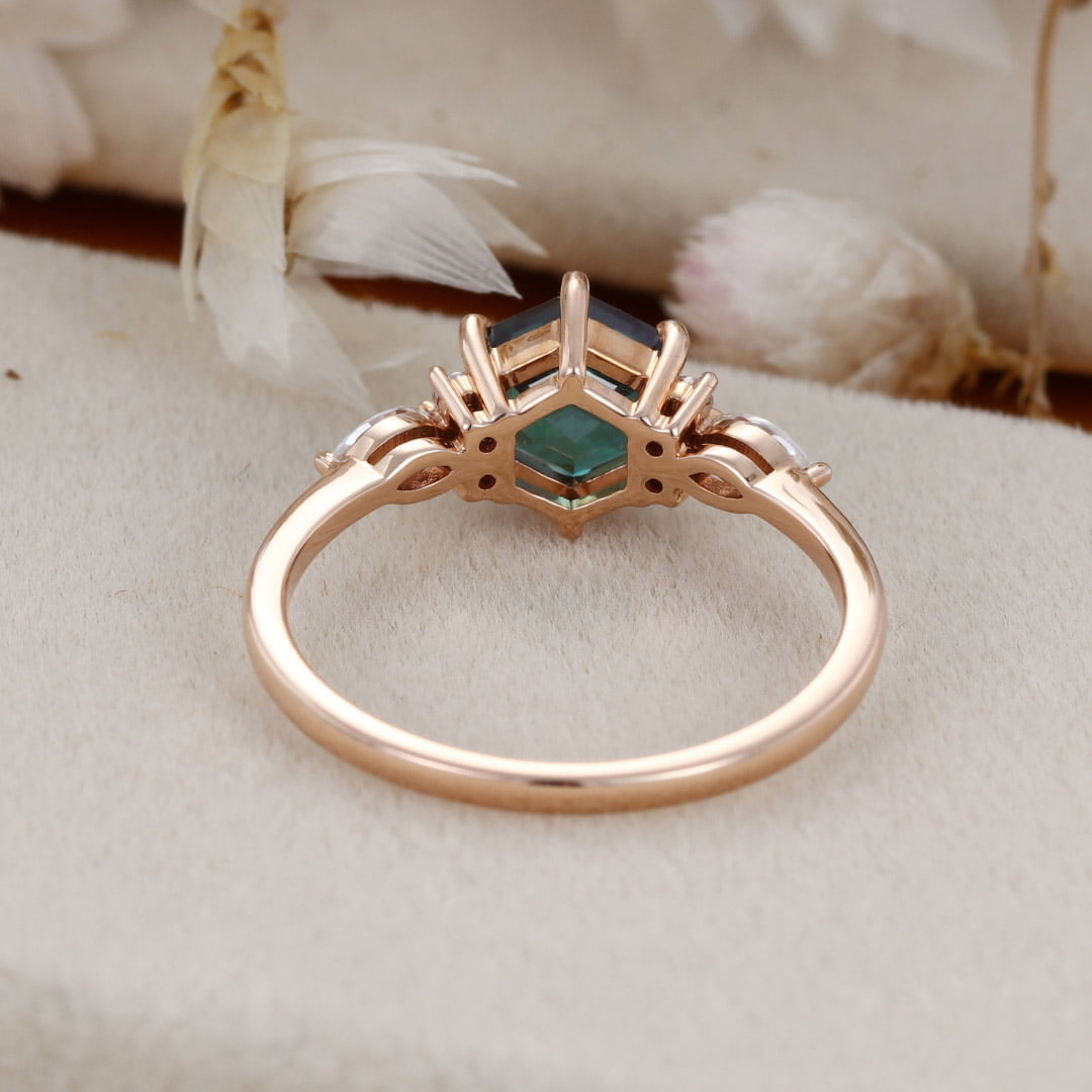 Unique Hexagon cut Alexandrite engagement ring vintage rose gold moissanite engagement ring women marquise cluster diamond ring bridal gift