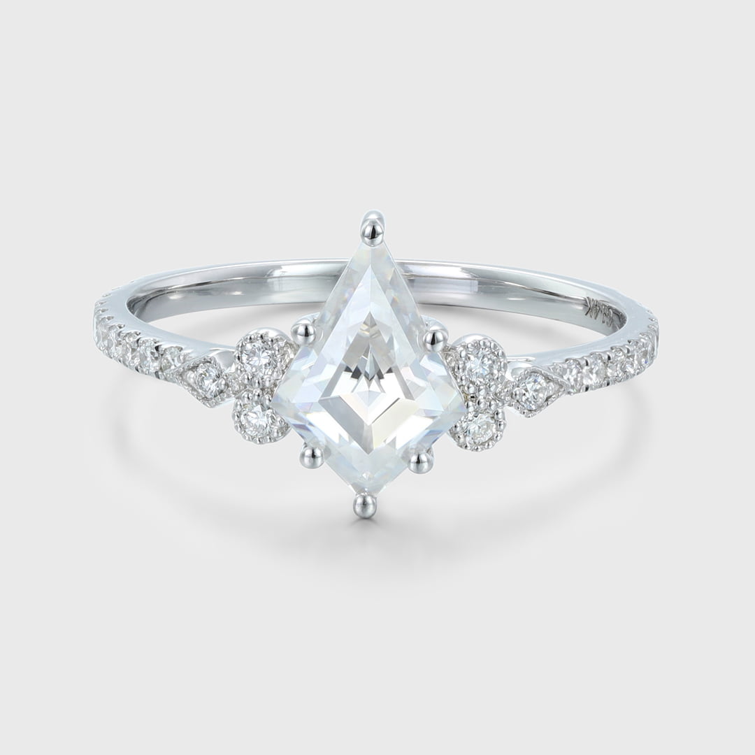 1.5 Carat Kite Cut Moissanite Engagement Ring 14K White Gold