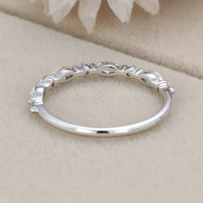 Unique Marquise Moissanite wedding band Vintage White gold wedding band half eternity wedding ring Bridal Stacking Matching ring promise