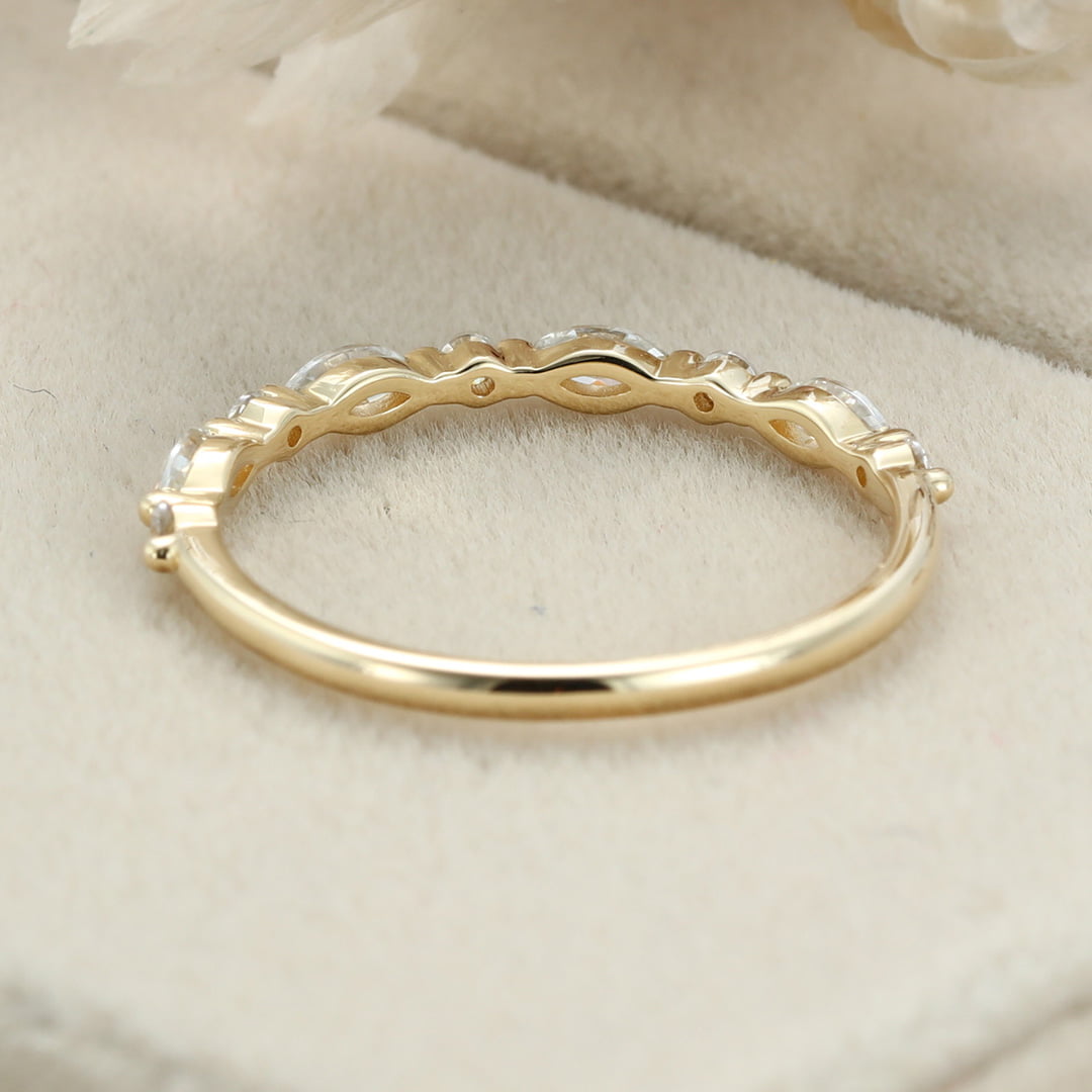 Unique Marquise Moissanite wedding band Vintage Yellow gold wedding band half eternity wedding ring Bridal Stacking Matching ring promise