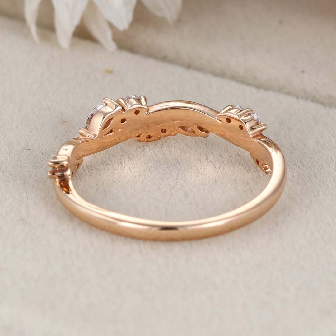 Unique Marquise Round Moissanite wedding band Vintage rose gold wedding band diamond ring stacking matching promise ring Anniversary gift