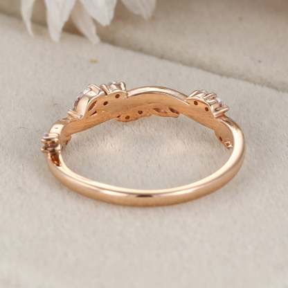 Unique Marquise Round Moissanite wedding band Vintage rose gold wedding band diamond ring stacking matching promise ring Anniversary gift