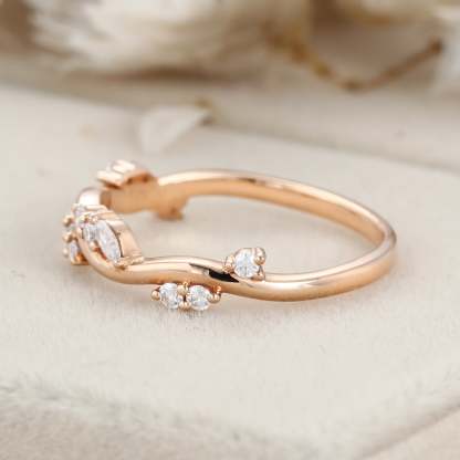 Unique Marquise Round Moissanite wedding band Vintage rose gold wedding band diamond ring stacking matching promise ring Anniversary gift
