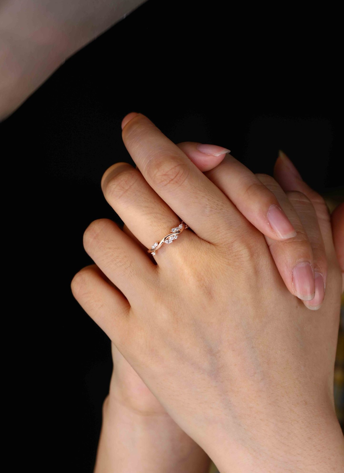Unique Marquise Round Moissanite wedding band Vintage rose gold wedding band diamond ring stacking matching promise ring Anniversary gift