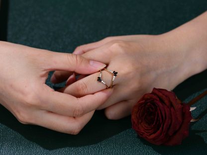 Unique Marquise black onyx wedding band double band Yellow gold Curved moissanite wedding ring stacking Bridal promise Anniversary gift