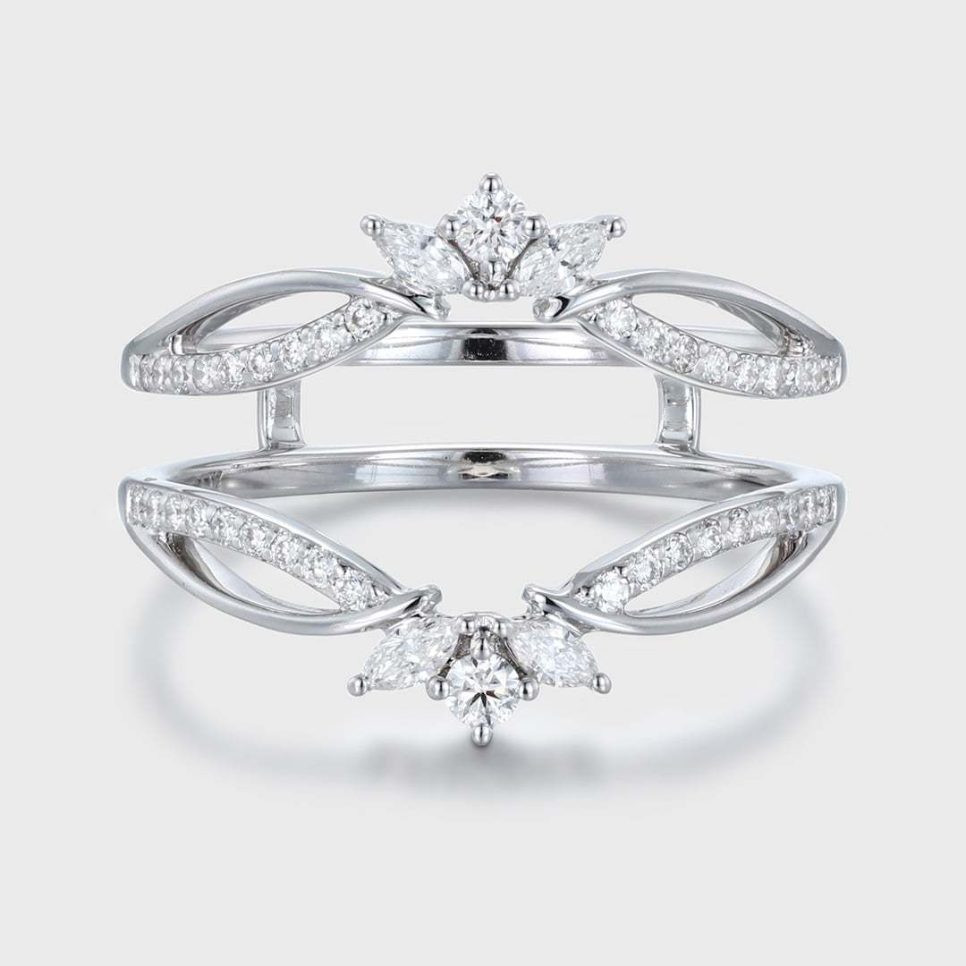 Unique Moissanite Curved wedding band 14K White gold double wedding band vintage marquise diamond wedding ring matching bridal promise gift