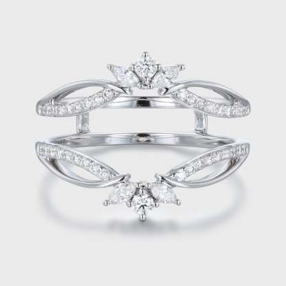 Unique Moissanite Curved wedding band 14K White gold double wedding band vintage marquise diamond wedding ring matching bridal promise gift