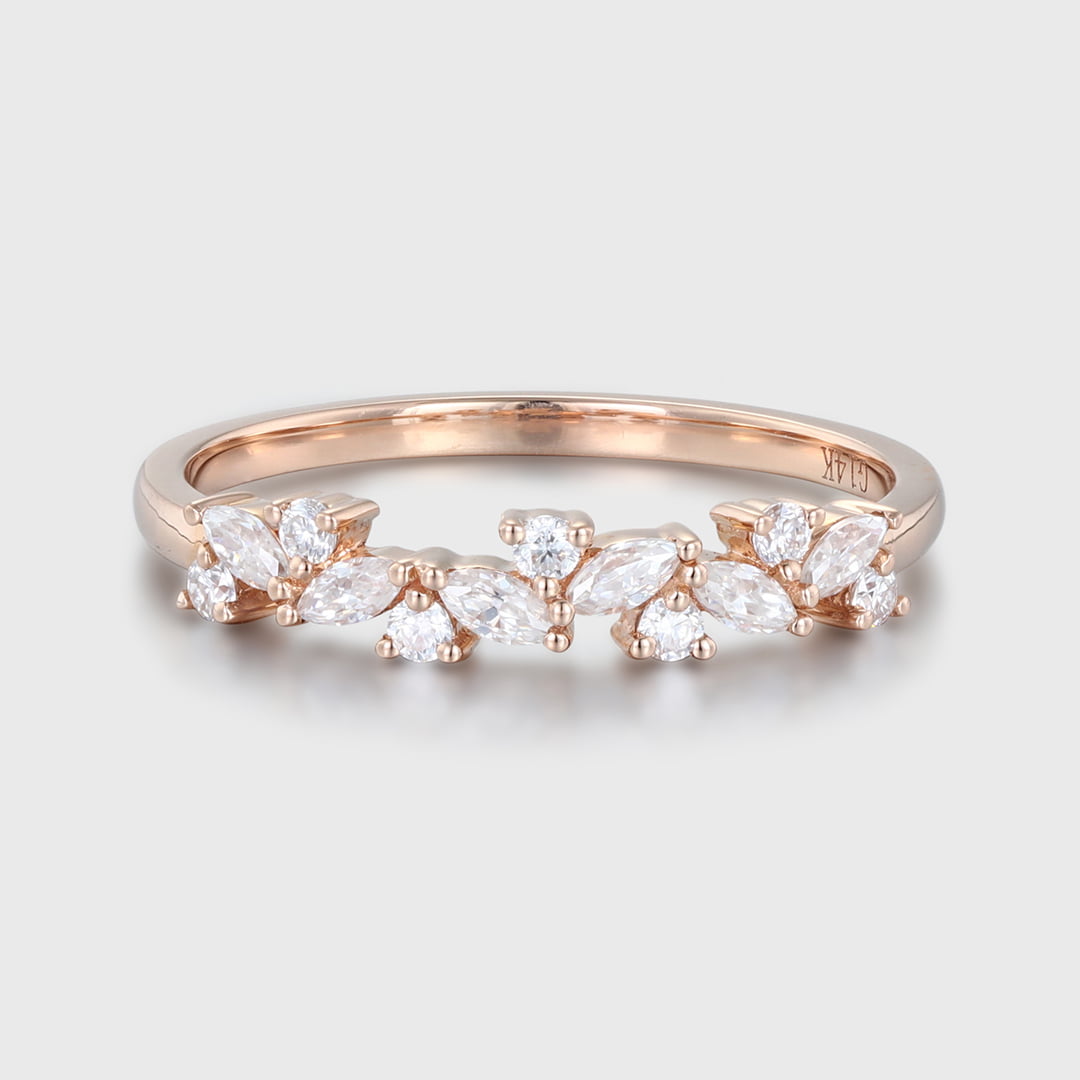 Unique Moissanite wedding band Marquise wedding band Vintage rose gold wedding band diamond ring stacking matching promise ring Anniversary